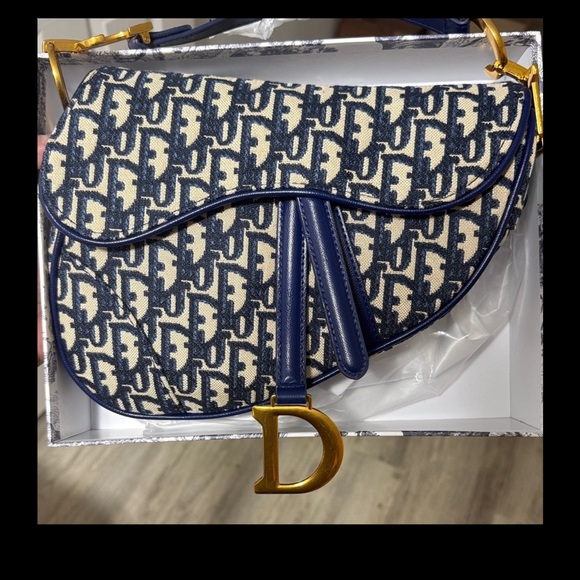 Dior Navy and Cream Monogram Saddle Bag - Picture 1 of 1